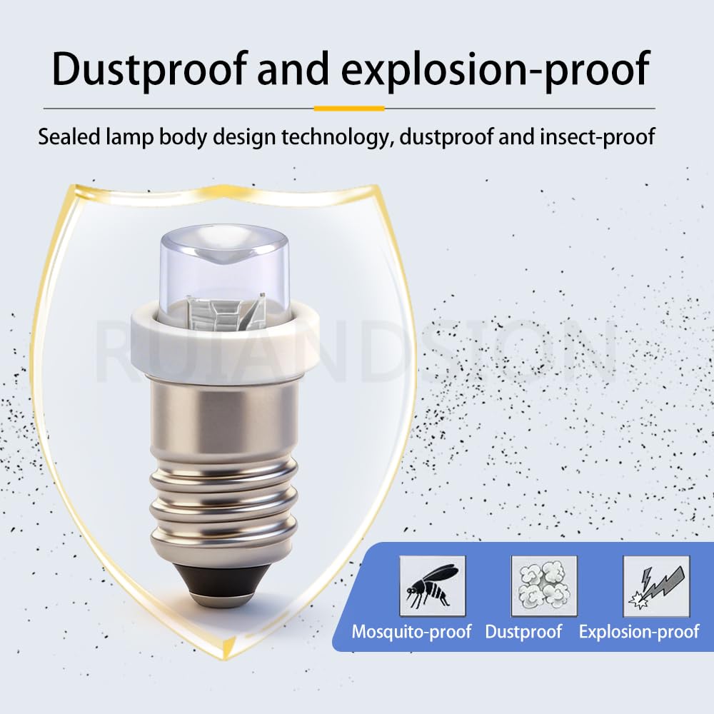 Ruiandsion 10pcs E10 Lapadina di aggiornaento LED 2W COB 6V 4300K