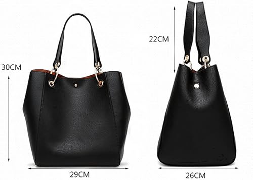 Miniatura 3 de Valleycomfy Bolso de mano de cuero sintético para mujer, con correas desmontables, gran capacidad, color negro, Negro -