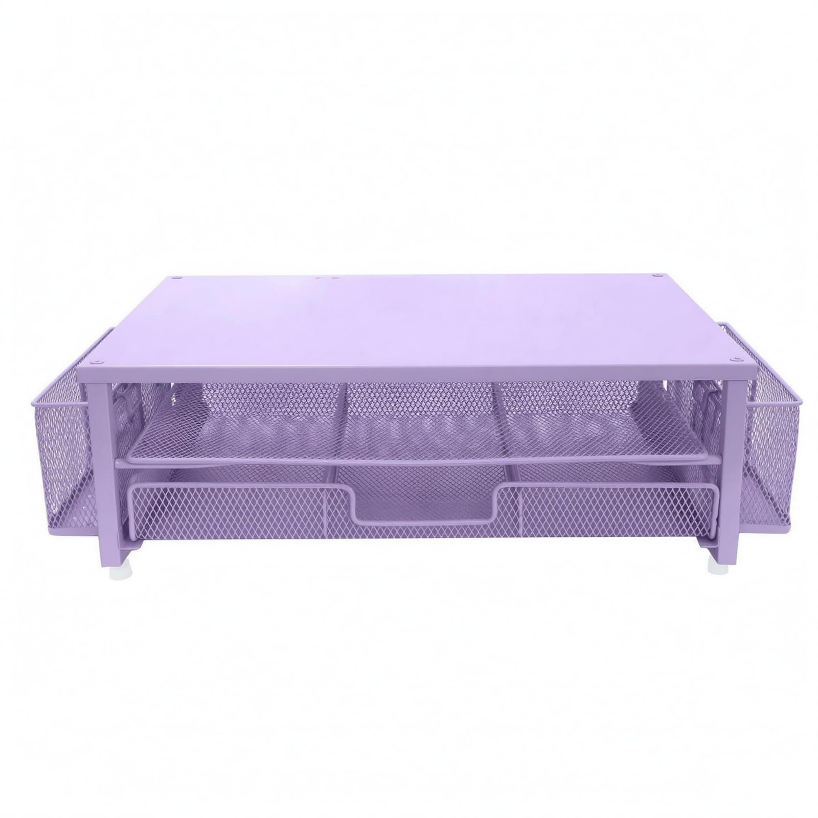 Rehausseur moniteur violet à tiroir pour créer un bureau de télétravail design