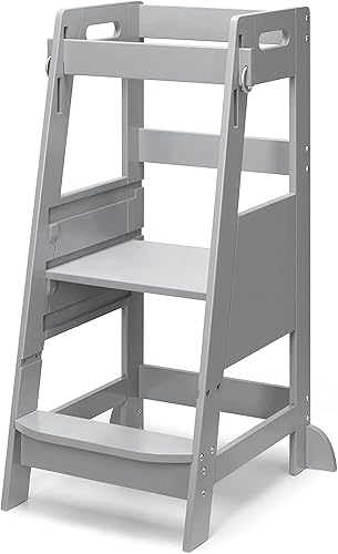 Miniatura 7 de TOETOL Taburete de bambú para niños pequeños, taburete de aprendizaje de cocina, torre de ayuda para niños pequeños, 3 alturas ajustables para