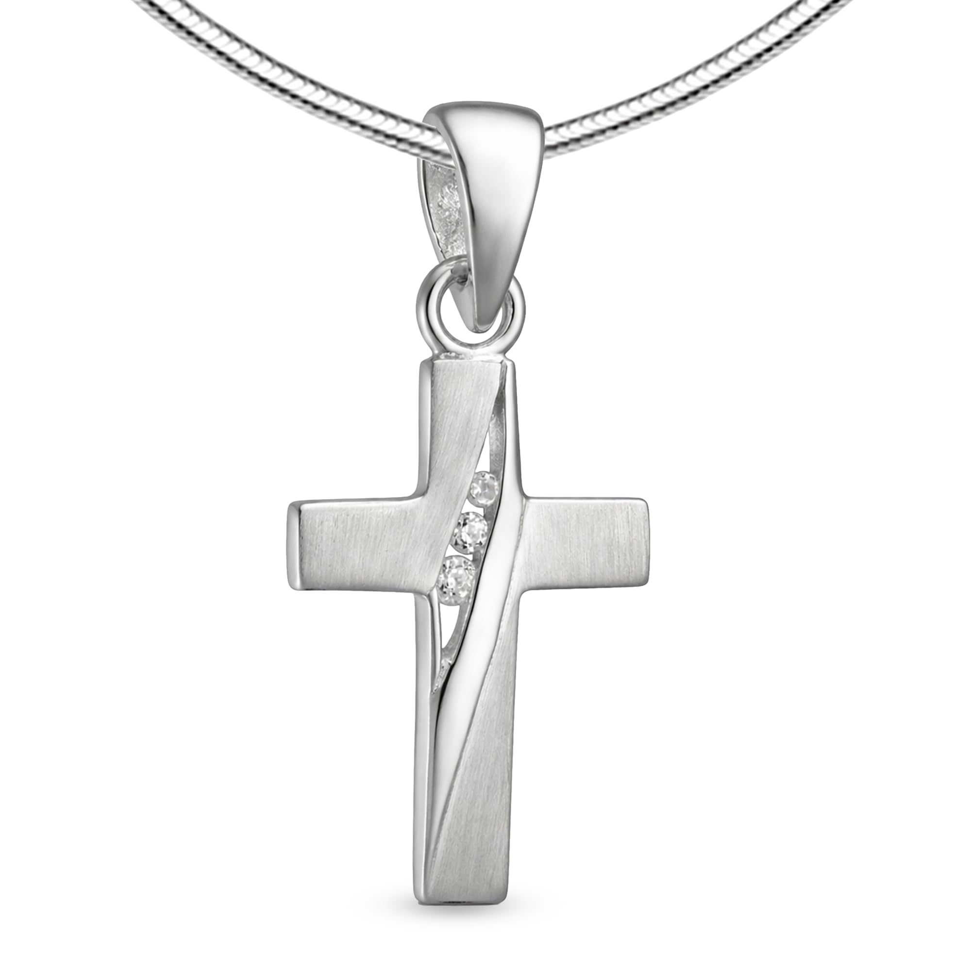 Vinani Pendentif Design Croix petit avec Zirconia blanc mat avec Chaine Serpent Argent Sterling 925 Chaine Italie AKKZ-S00