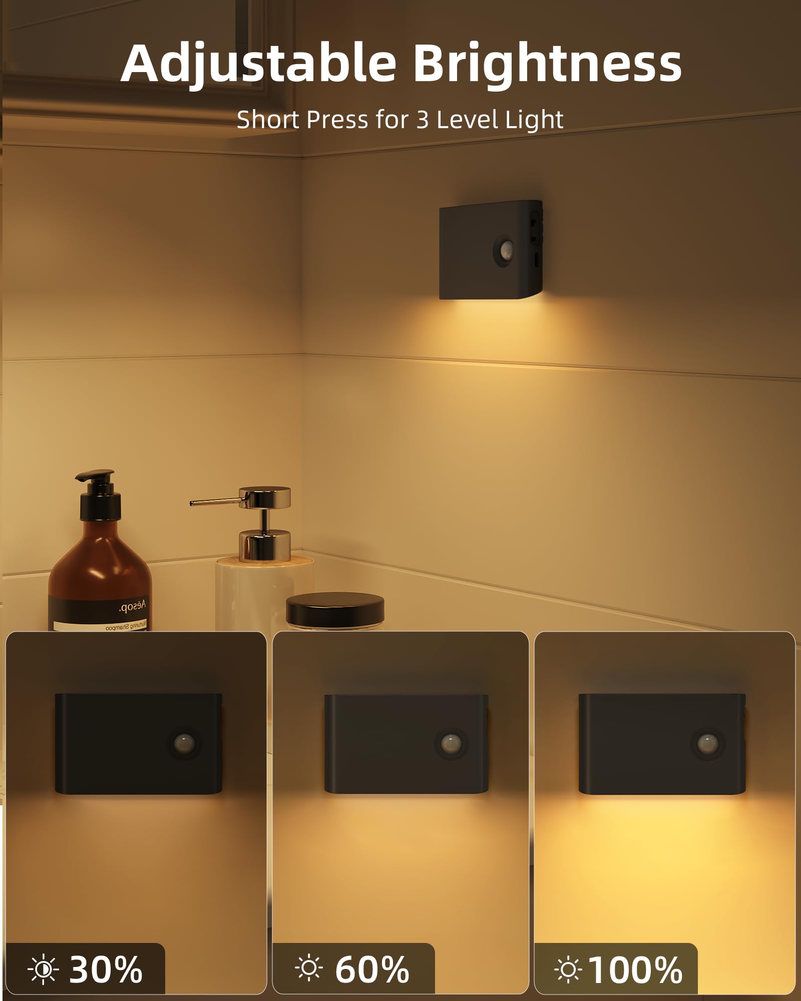 EZVALO Set de Luces Nocturnas Portátiles con Iluminación LED Sincronizada para Escaleras Interiores y Sensor de Movimiento (Paquete de 8 Unidades)