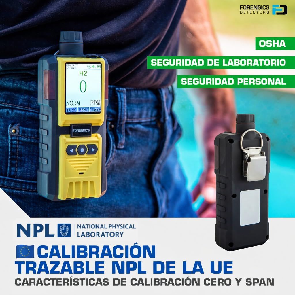 Analizador de Gas Hidrógeno | Certificado de Calibración EU | Rango: 0–1000 ppm | Bomba Integrada y Sonda de 4 Pies