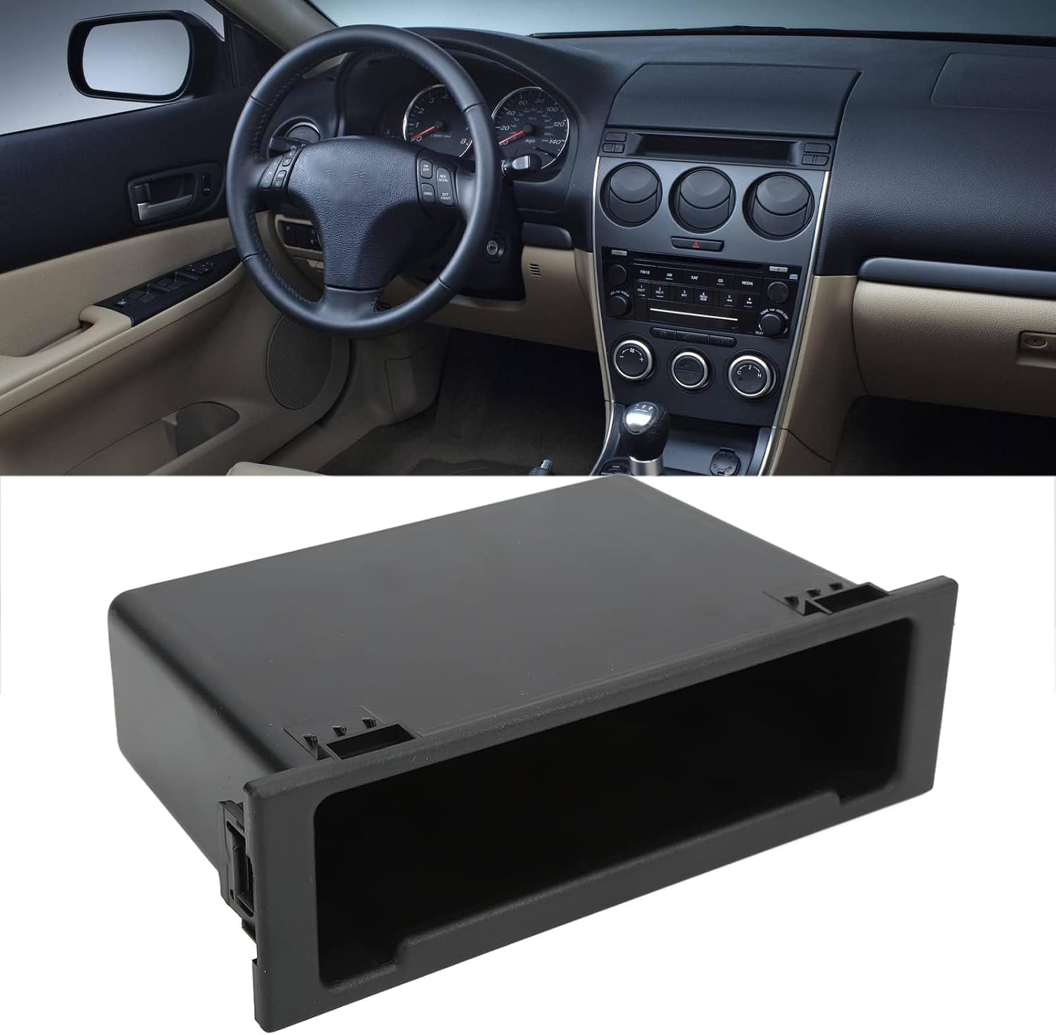Car Radio Storage Box, Tool-Free Single DIN Dash Stereo Pocket Center Console Organizer 7.5x2.4x4.5 Inches for Mazda Vehicles Audio System Accessories