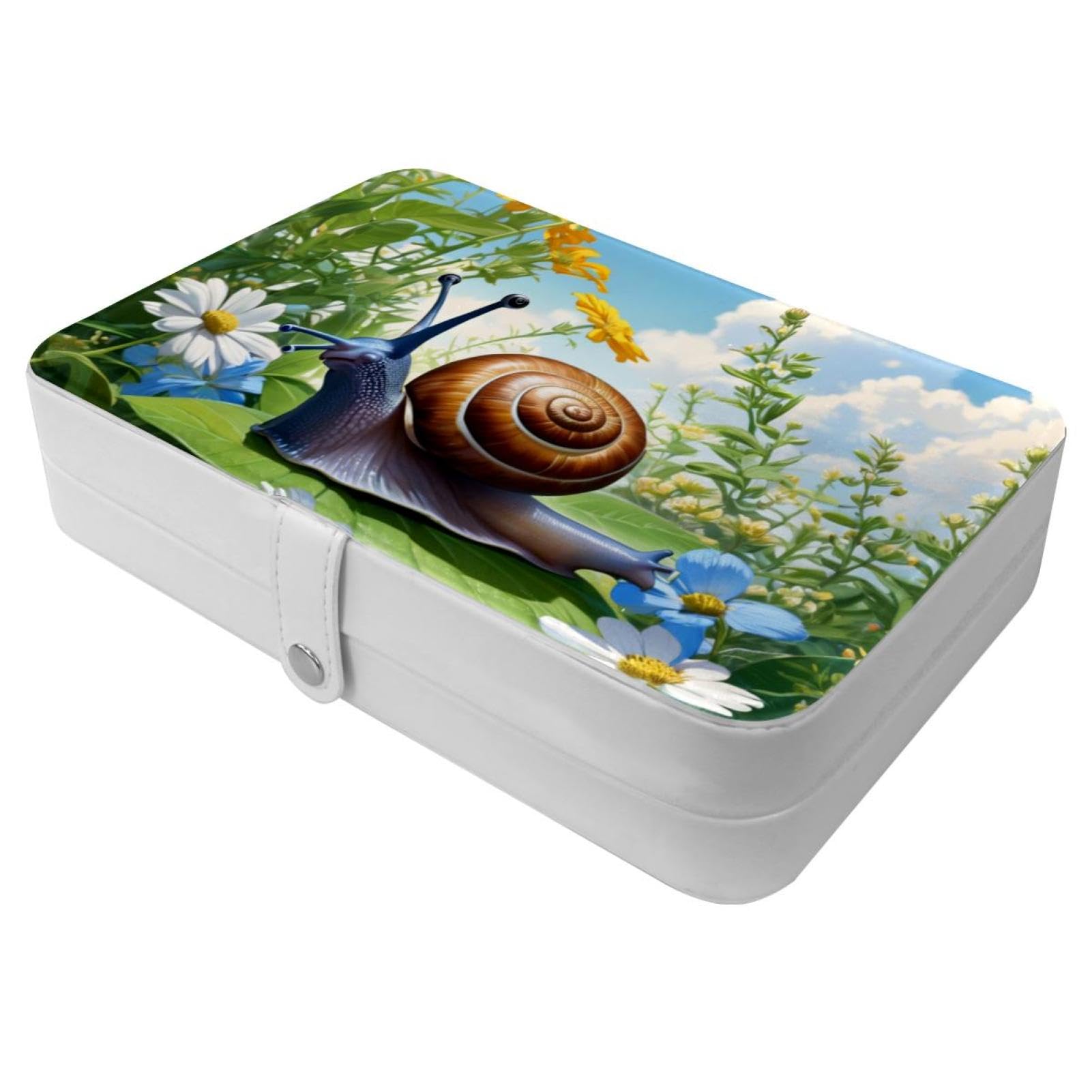 Boîte à bijoux de voyage portable motif escargot rose pour bagues et colliers