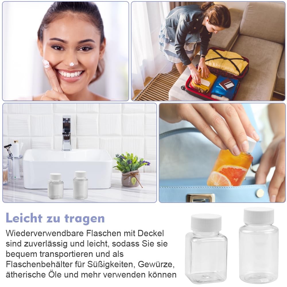 8 PCS Botellas Plástico Pequeñas de 100ml y 120ml Botella Plastico Transparente con Tapa Blanca Botellas de Jugo de Plástico Reutilizables con 1 Hoja Etiqueta Adhesiva para Agua Leche Aceite