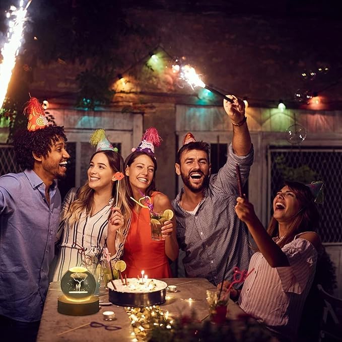 Image of CPENSUS Deer 3D Crystal Ball LED Night Light with USB Wooden Base, Perfect for Home Office Decor and Unique Birthday Gift for Adults Multicolor