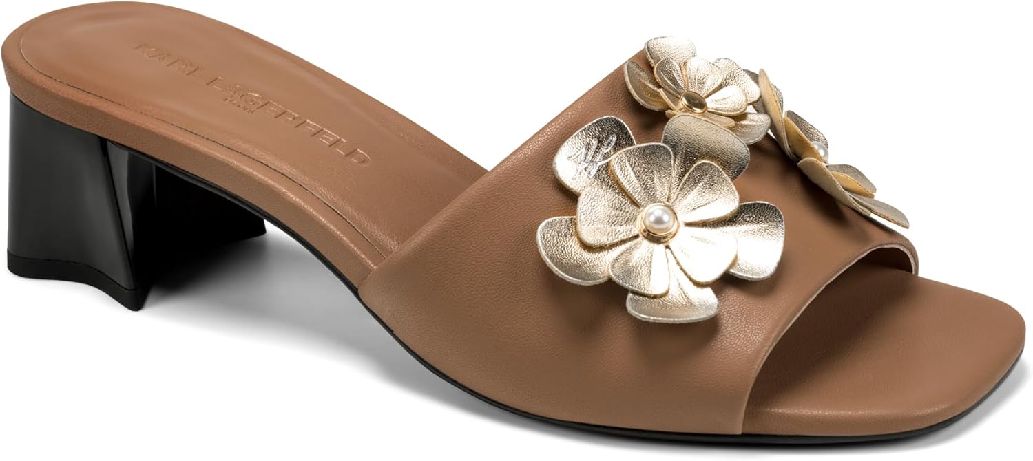 KARL LAGERFELD Women's Sandreea Block Heeled Sandal With Flower Embellishments