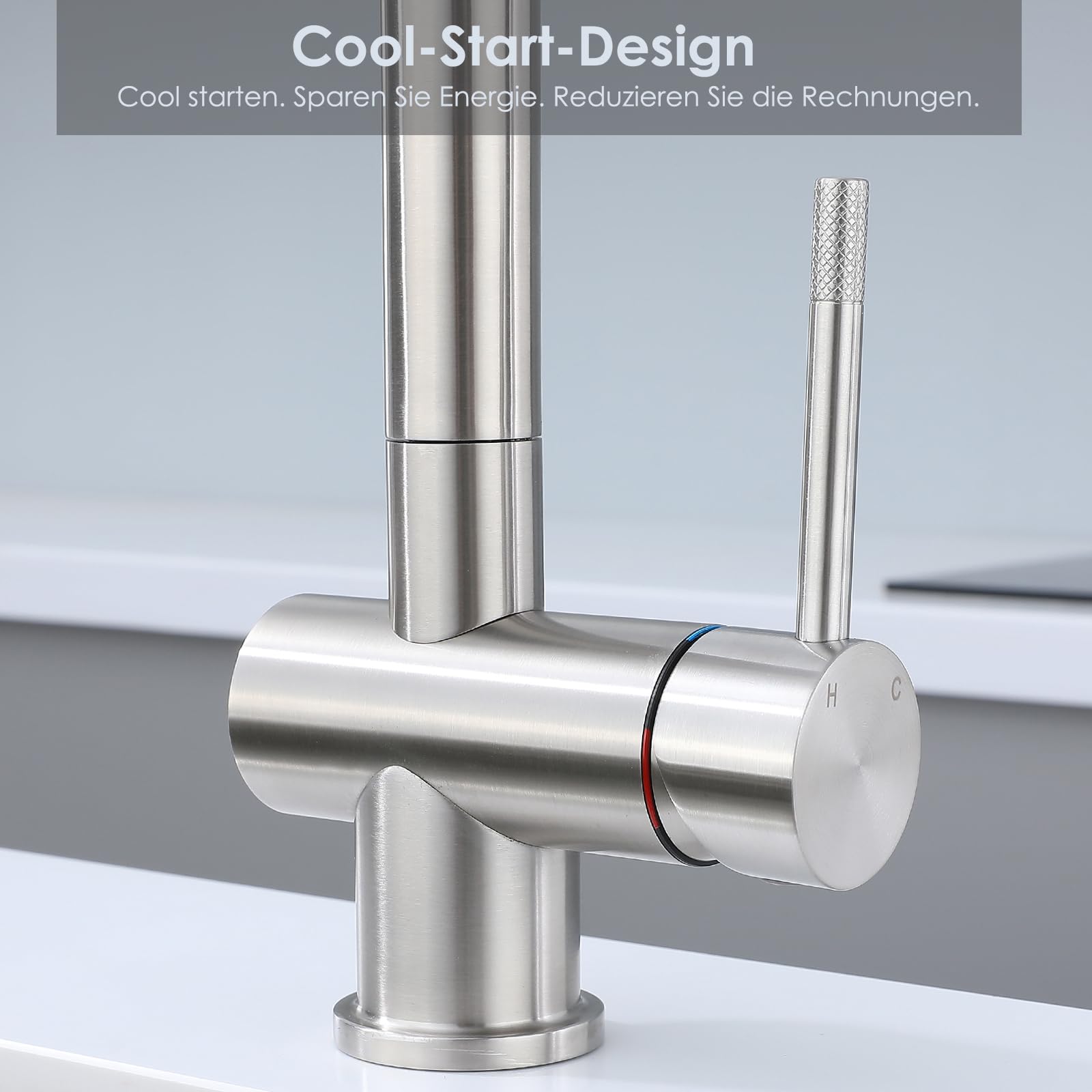 Grifo de cocina giratorio 360°, grifo de cocina extensible con mezclador monomando de acero inoxidable cepillado