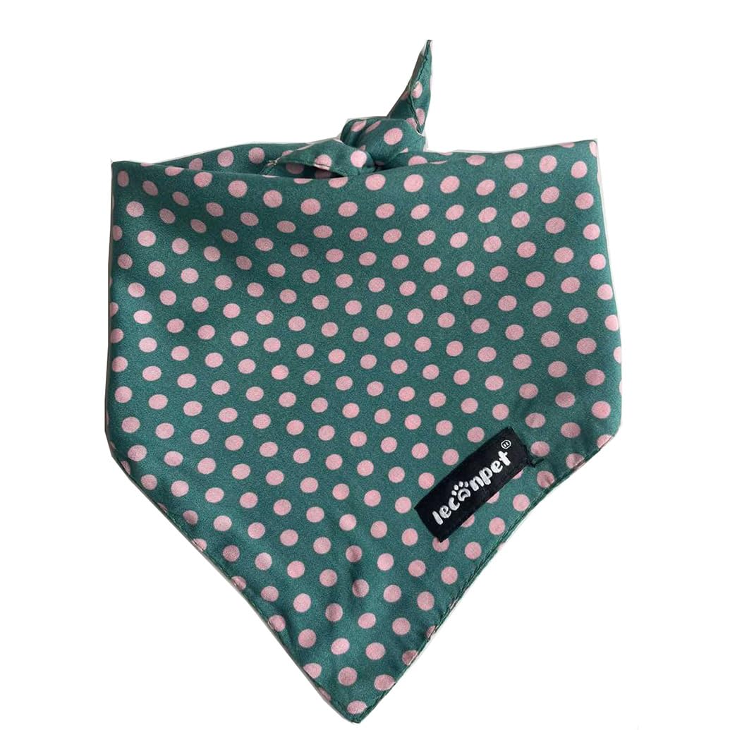 Leconpet Dog Bandana Dog Scarf for Small Medium Large Dogs Soft Triangle Puppy Cat Bandana Bib (Medium, Green Pink Dots)