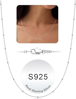 IEFWELL S925 Sterling Silver Chain Necklace for Women - 14K-Real-Gold-Plated 1.5mm Satellite Bead Chains Necklace, Sturdy Women's Chain Necklaces, 14/16/18/20/22/24 Inches Jewelry Valentines Gifts