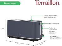 TERRAILLON New Moon hosszú kenyérpirító, 2 extra nagy nyílás, 6 fokozat, 1550W, rozsdamentes acél, kék 4