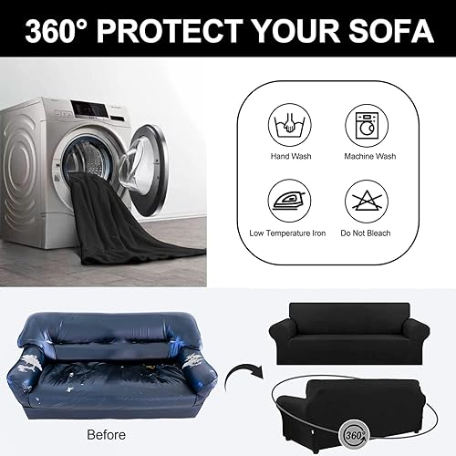 Miniatura 4 de JULAND Funda de sofá para sofá modular en forma de L, fundas de sofá de 2 piezas antideslizantes, sofá de 3 asientos + protector de muebles de 3