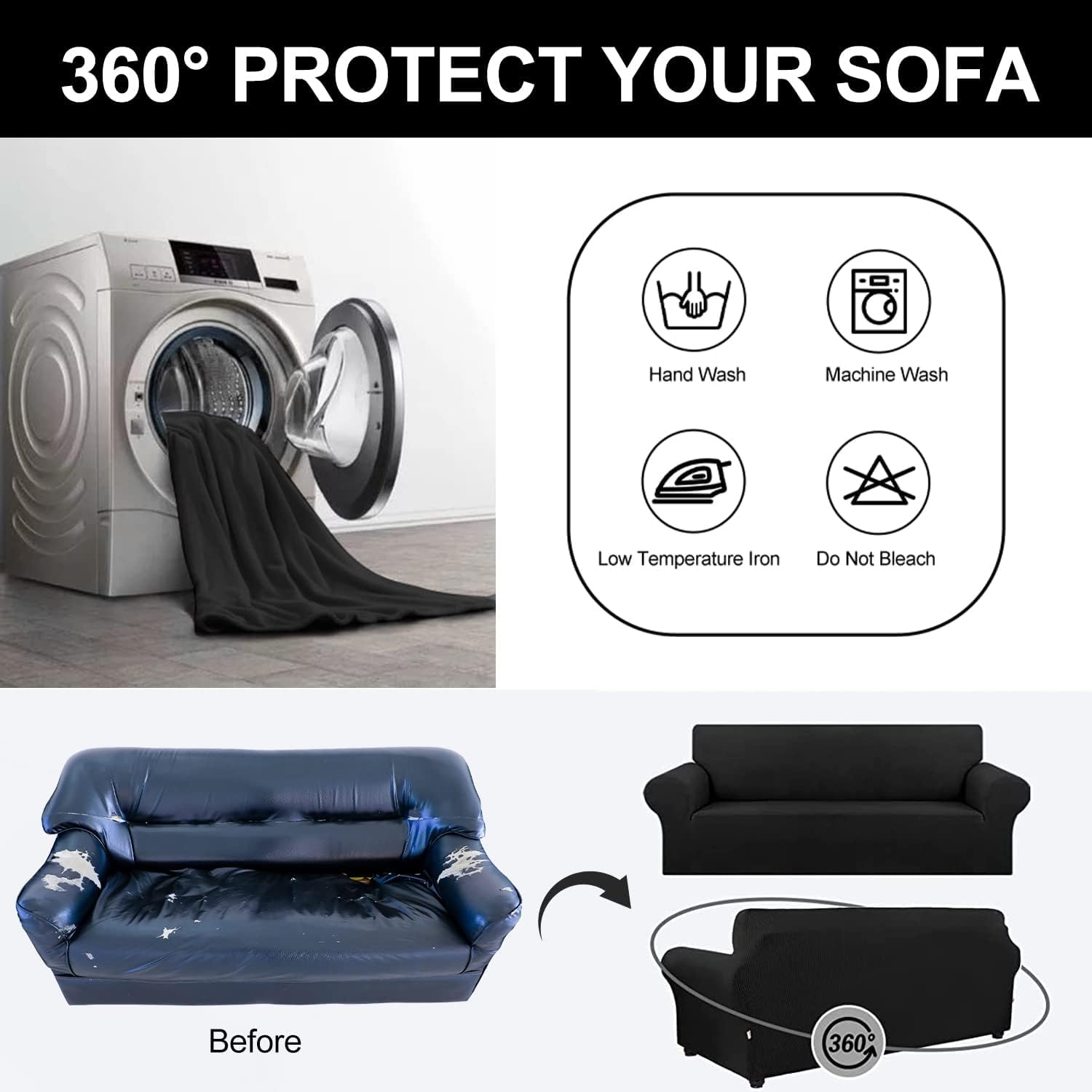 JULAND Couch Cover for Sectional Sofa L Shape, 2-Piece Sofa Covers Non Slip, 3 Seat Sofa + 3 Seat Chaise Furniture Protector Couch Slipcover with Pillowcases, Great for Kids & Pets (BROWN01)…