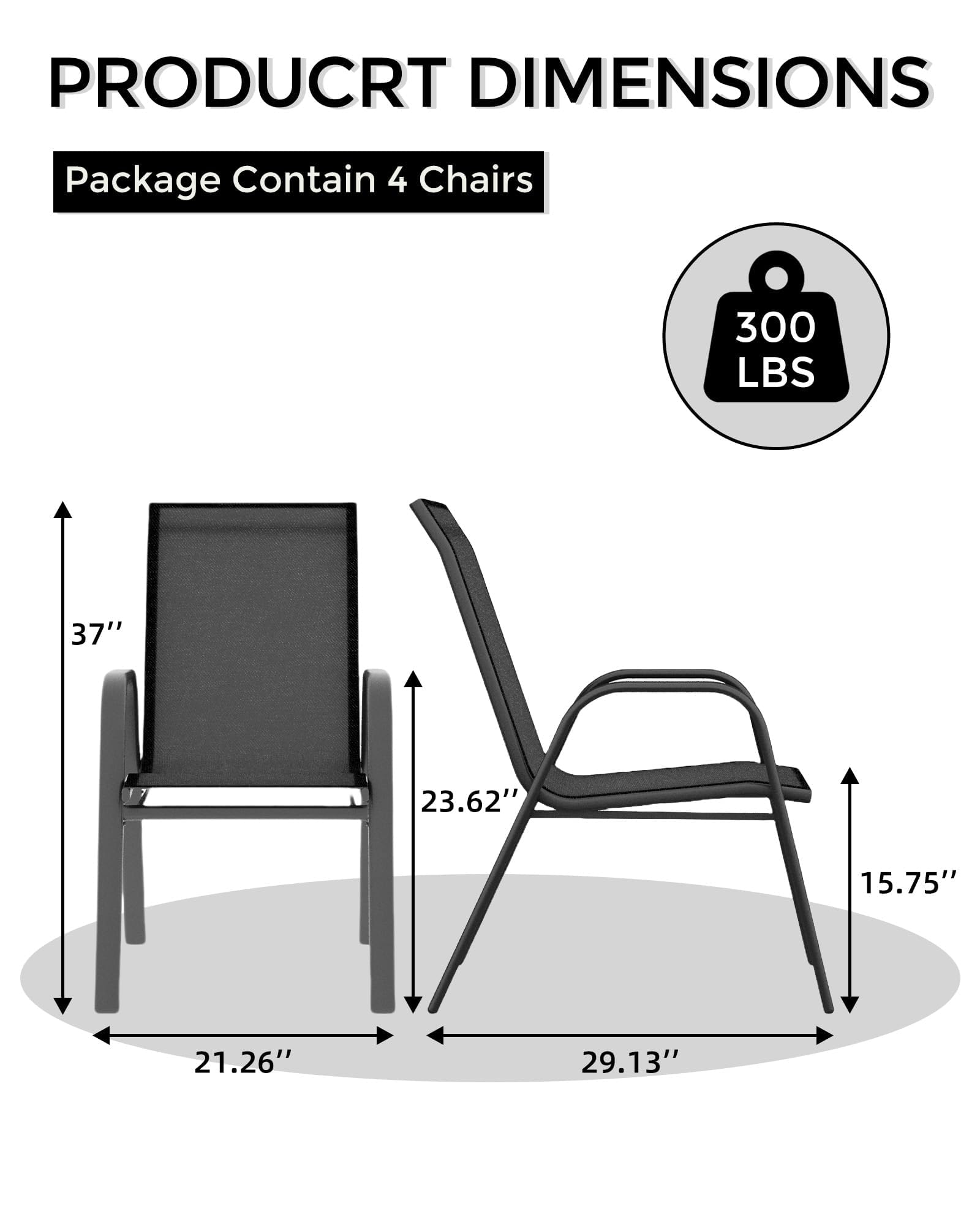 Gartenstühle 4er Set, Stapelbarer Gartenstuhl aus Textilene, Wetterbeständig und Schnelltrocknend, Terrassenstuhl Gartensessel bis 150 kg Belastbar für Garten Balkon Terrasse Outdoor