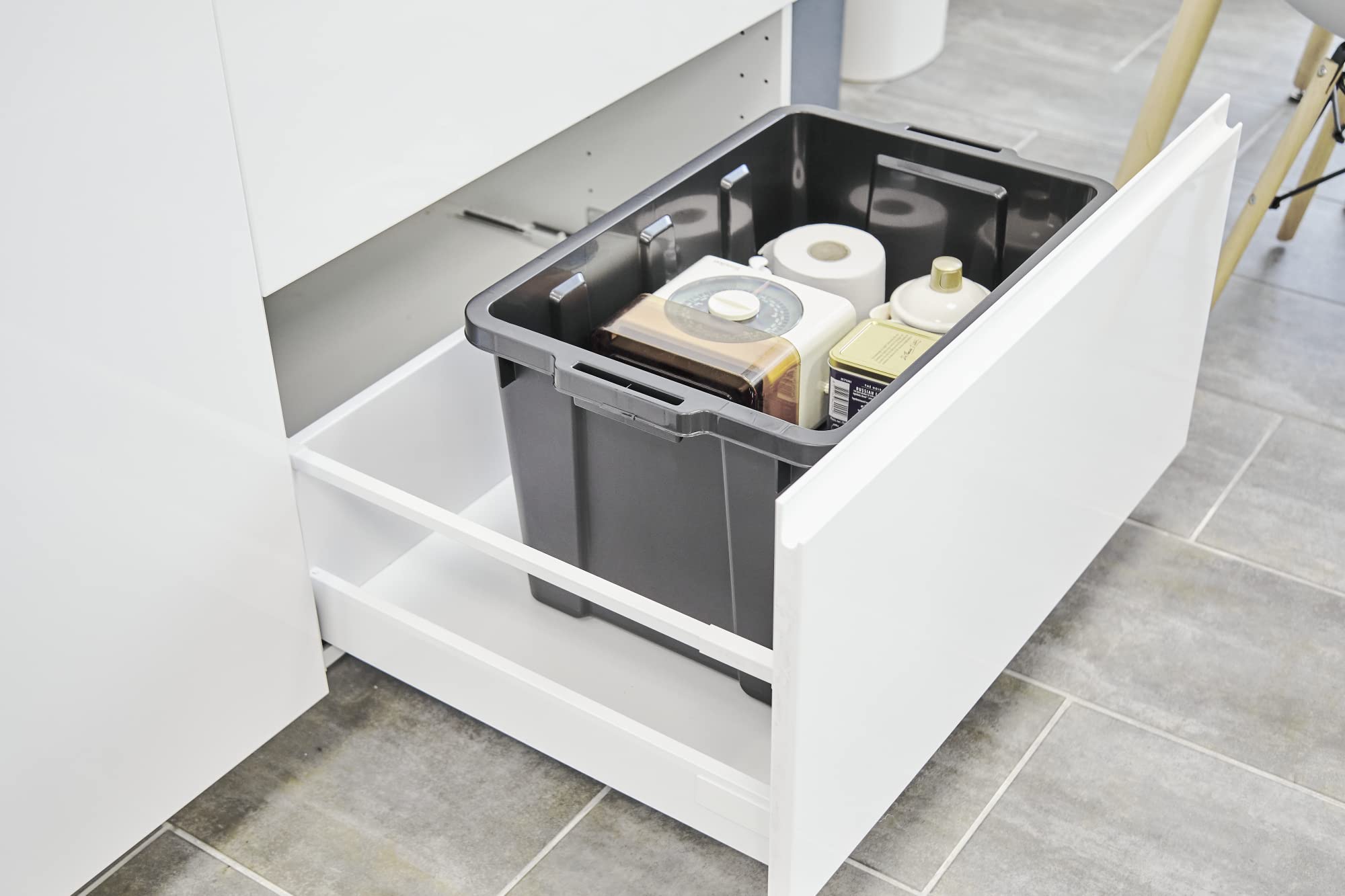 Iris Ohyama, Scatole Pieghevoli, 50L, Set di 3, Nero, Grande, Solido, Impilabile, Per Garage, Scaffali, Scatola Organizer, Plastica, Contenitore, DDSKT-450