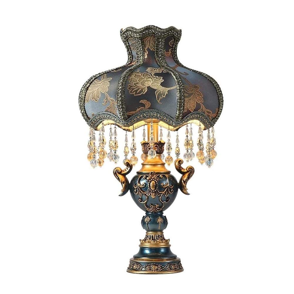 ANYHUG Architect Desk Lamp Bedroom Bedside Lamp. European Style, Resin Materials. Cloth Art Lampshade, Crystal Bead Curtain, Adjustable Lighting. Remote Switch, Luxury Living Room, or Office