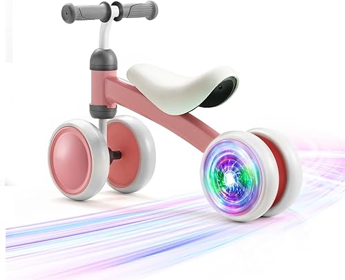 Miniatura 9 de Colorful Lighting - Bicicleta de equilibrio para bebé, regalo de primer cumpleaños para niña con 4 ruedas silenciosas y asiento suave, bicicleta de