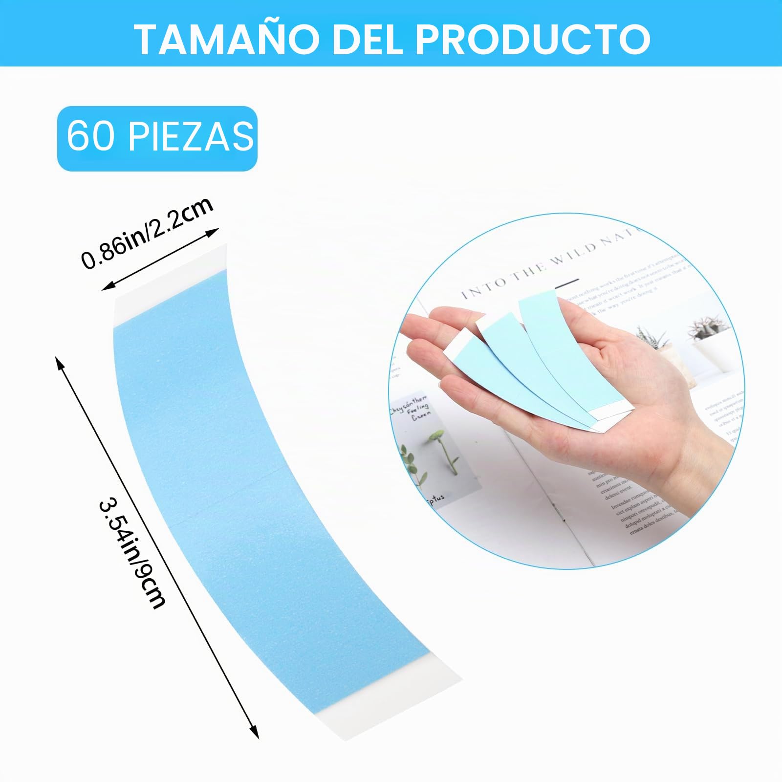VOSSOT 60 cintas adhesivas de doble cara para pelucas, impermeables, extra fuertes, invisibles, para todo tipo de postizos (azul)