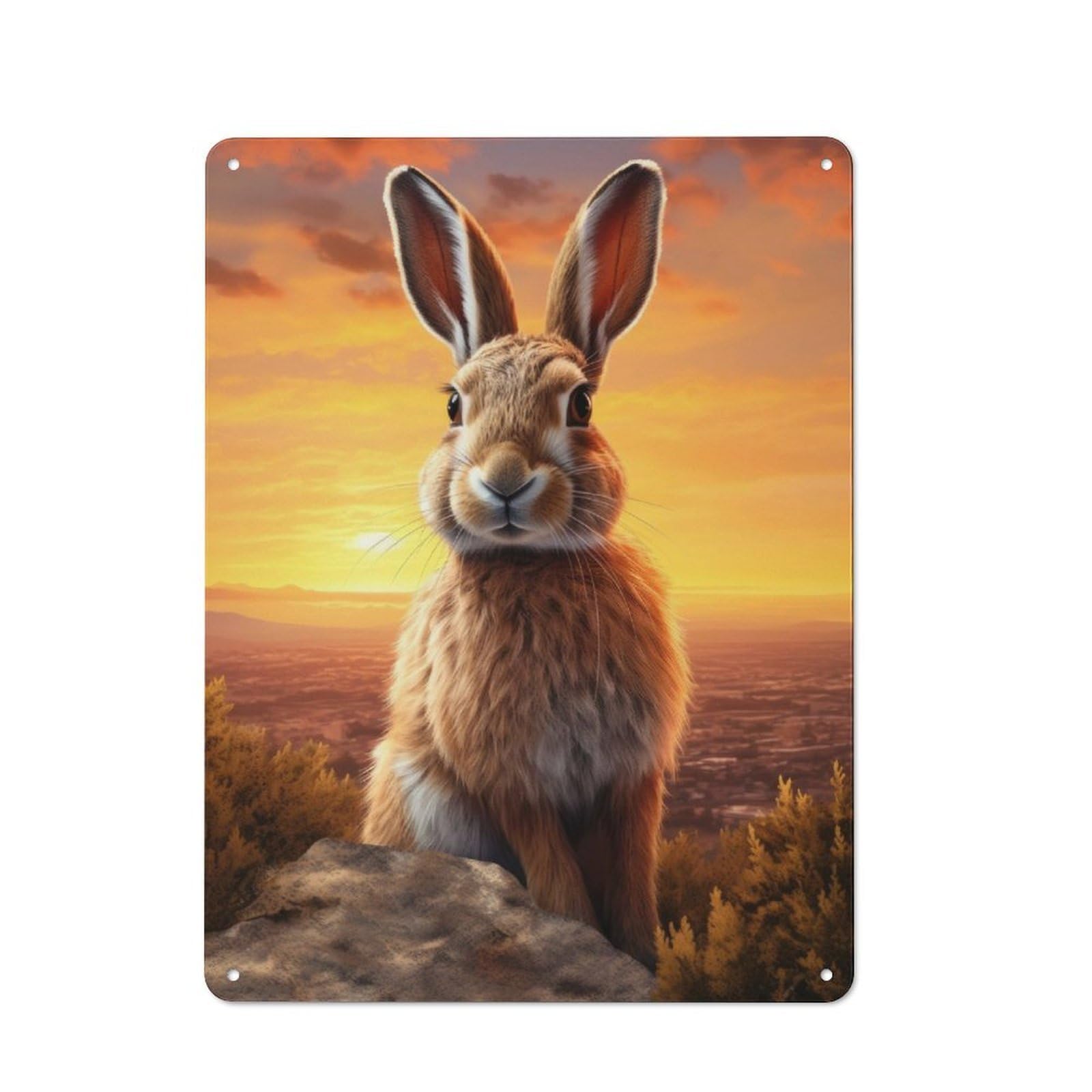 Junmoney Easter Bunny At Sunrise Vintage Metal Sign 40X30cm For Pub Or Café, For Collectors Of Vintage Metal Wall Decor