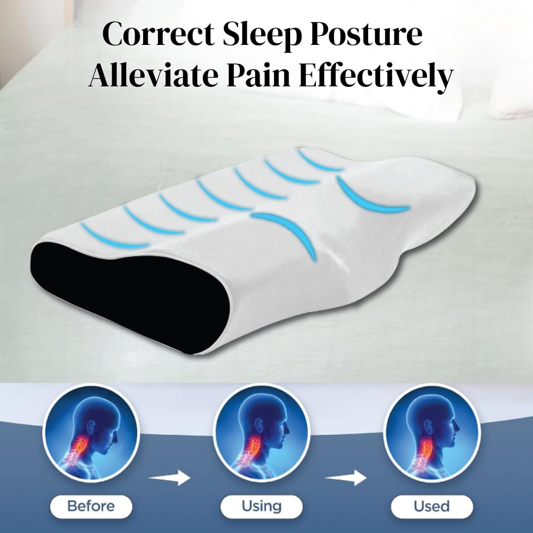 JSB BS07 Contoured Cervical Pillow with Memory Foam for Cervical Support Neck Pain Relief While Sleeping (Grey-Black) 1