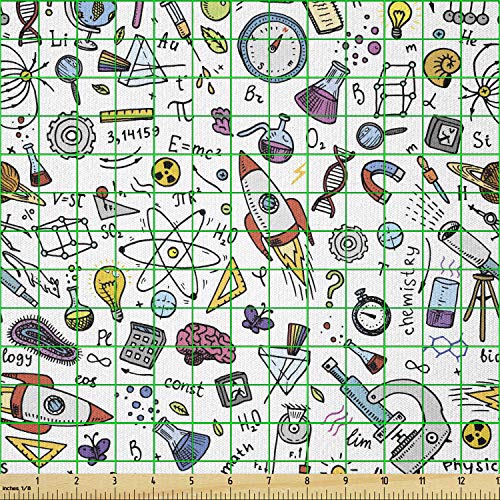 Image of Ambesonne Educational Fabric by The Yard, Science School Pattern Formulas Laboratory Elements Physics Mathematics, Stretch Knit Fabric for Clothing Sewing and Arts Crafts, 3 Yards, White Grey