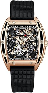 Uomo Giappone Automatico Meccanico Luminoso Tonneau Design Acciaio Inossidabile/Pelle/Gomma Orologio Da Polso Scheletro Tourbillon Sapphire Crystal Impermeabile Orologio a carica automatica