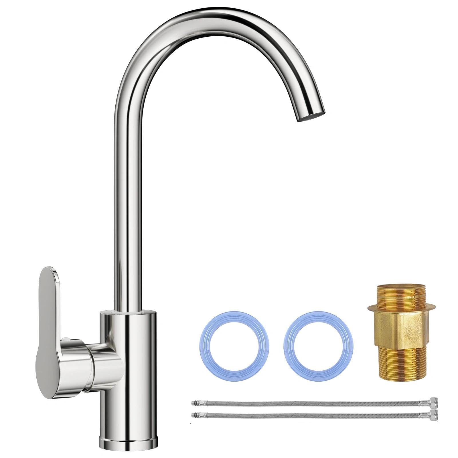 Tryslyn Grifo Cocina Fregadero, Kitchen Tap Monomando, Griferia Lavadero, Kitchen Faucet, Grifos de Cocina Mezclador Exterior Giratorio 360°, con Flexo, Fría y Caliente