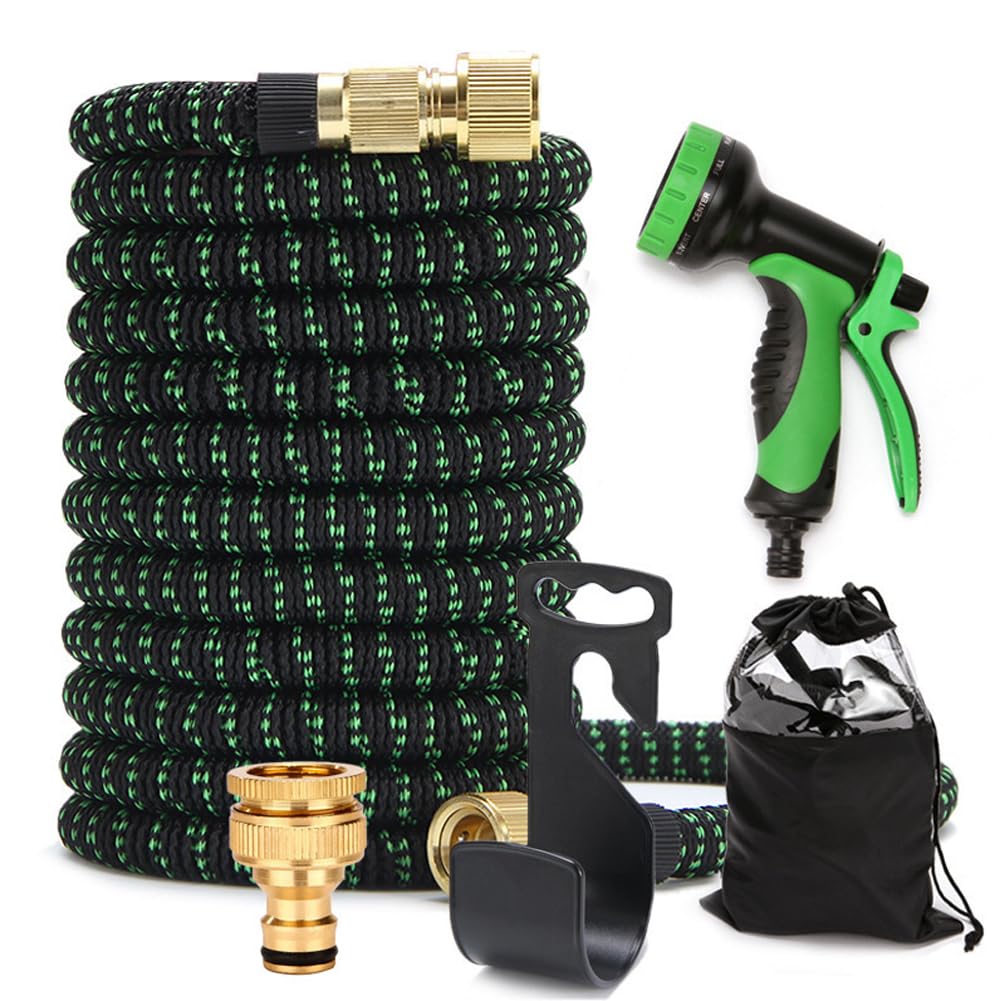 Tmapruvg Black Green 15M Lightweight Garden Hose With 10 Function Sprayer Nozzle,Expandable Water Hose Flexible For Outdoor,Garden,Patio,Car Wash