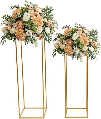 Miniatura 8 de 4 piezas de centro de mesa de flores de boda para arreglos florales, centros de mesa de jarrón dorado para mesa de boda, jarrones rectangulares de
