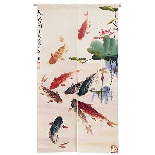 Ofat Home Chinese Ink Painting Doorway Curtain Carps Koi Fishes