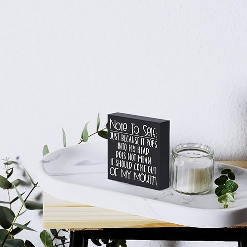 Miniatura 6 de Divertido letrero de madera sarcástica con texto en inglés "Note to Self Just Because It Pops into My Head" - Cartel de madera para caja de madera