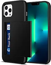 Capa Carteira com Porta Cartão Embutido para guardar Cartões de Crédito Para o iPhone 13 Pro Max (Preto)