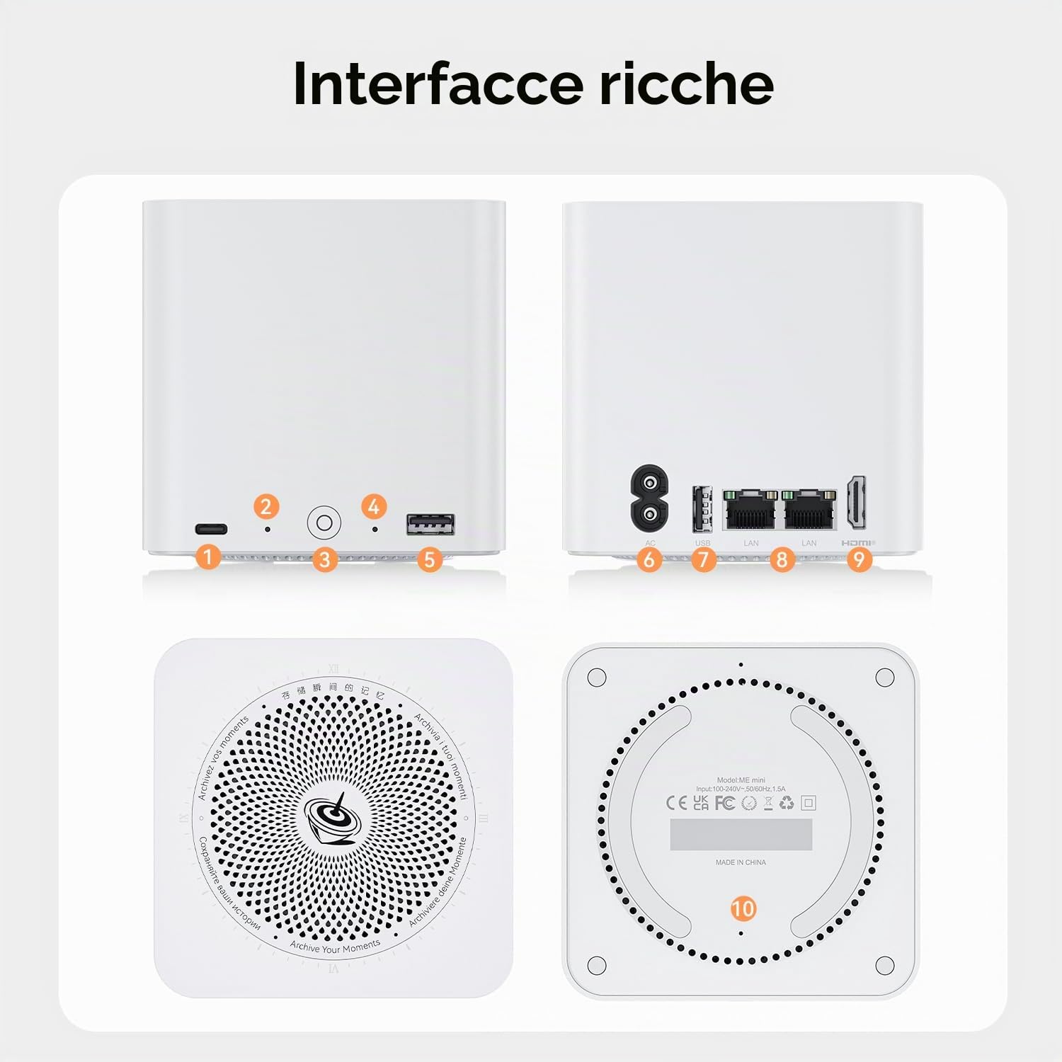 Beelink ME Mini PC, Intel N150 fino a 3,6 GHz, 16 GB LPDDR5, SSD M.2 da 1 TB, 6 Slot M.2 NVMe, Dual LAN 2,5 G, HDMI, WiFi 6, BT 5.2, USB-C/Compact NAS/Office