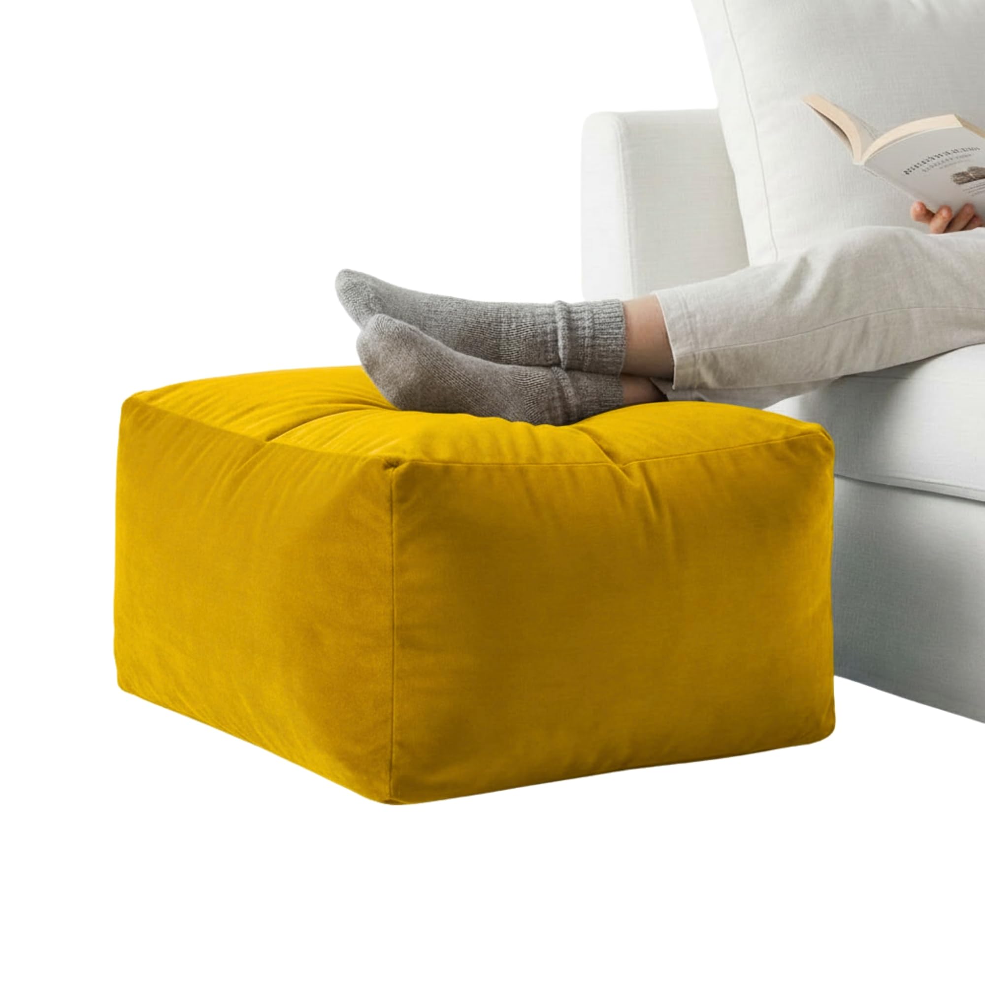Kosiproducts Velvet Beanbag Ottoman Rectangle Footstool Pouf Chair Pouffe Soft Plush Feel (Lemon 80x60x40)