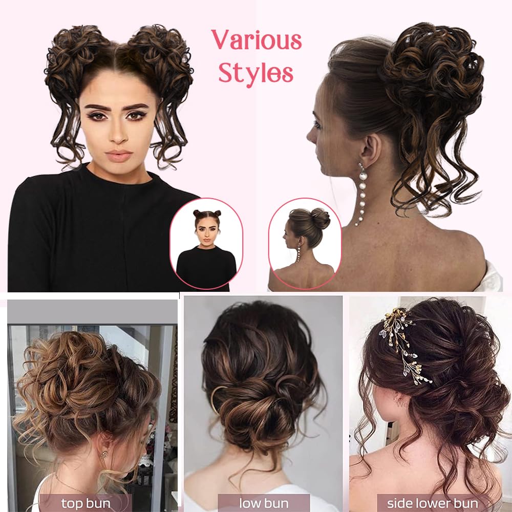 Kok, gumka do włosów z włosami, treska Messy Bun, treska dla kobiet i dziewcząt, koński ogon, warkocz, przedłużenie włosów (12H24, jasnobrązowy, mieszanka naturalnego blondu)