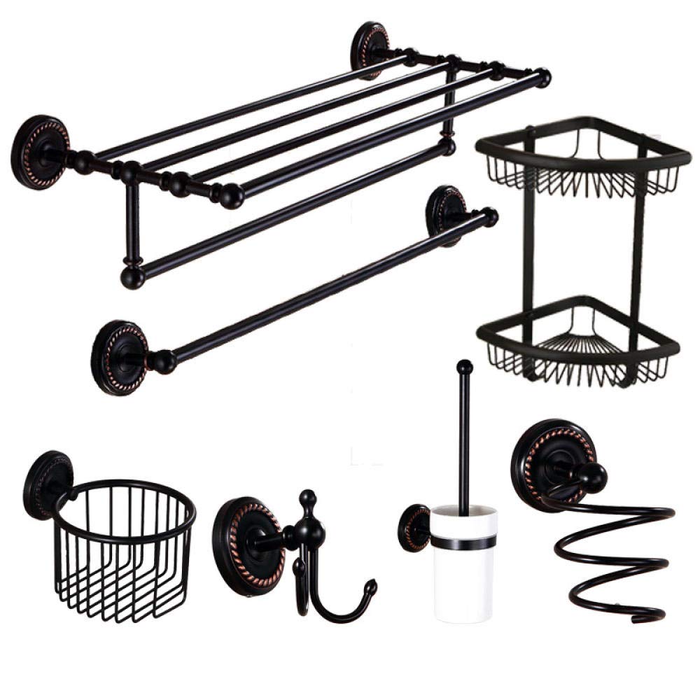 CBXSF Bathroom Supplies All Copper Black Folding Towel Rack Bathroom Hardware Pendant Rack European Style Bathroom Towel Rack Set-Set 1