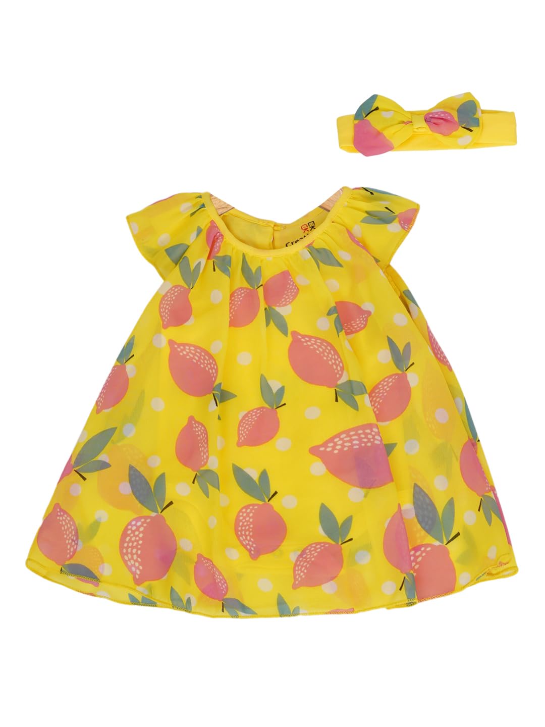 creative kids Baby Girl Polyester Polka Print Cap Sleeve A-Line Knee Length Dress with Hairband & Snap Button-picture-5