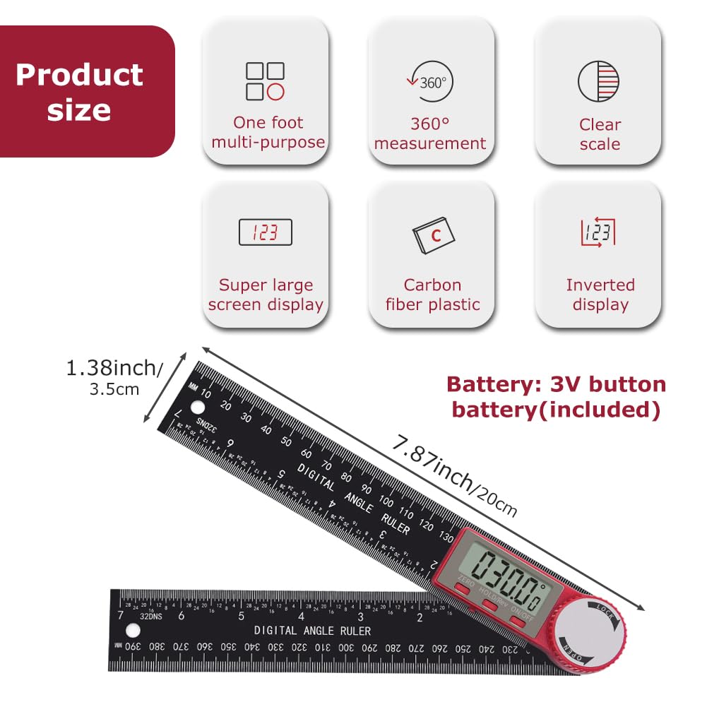 Digital Angle Finder Ruler, 200mm/7 Inch LCD Digital Inclinometer Protractor Angle Measure Tool, Digital Protractor 0-360° - Image 2