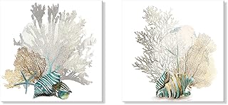 27 Coastal Bathroom Ideas With Relaxing Beach Vibes 58 JAPO ART White Coral Wall Art Beach Bathroom Decor Sea Shell Pictures Co...