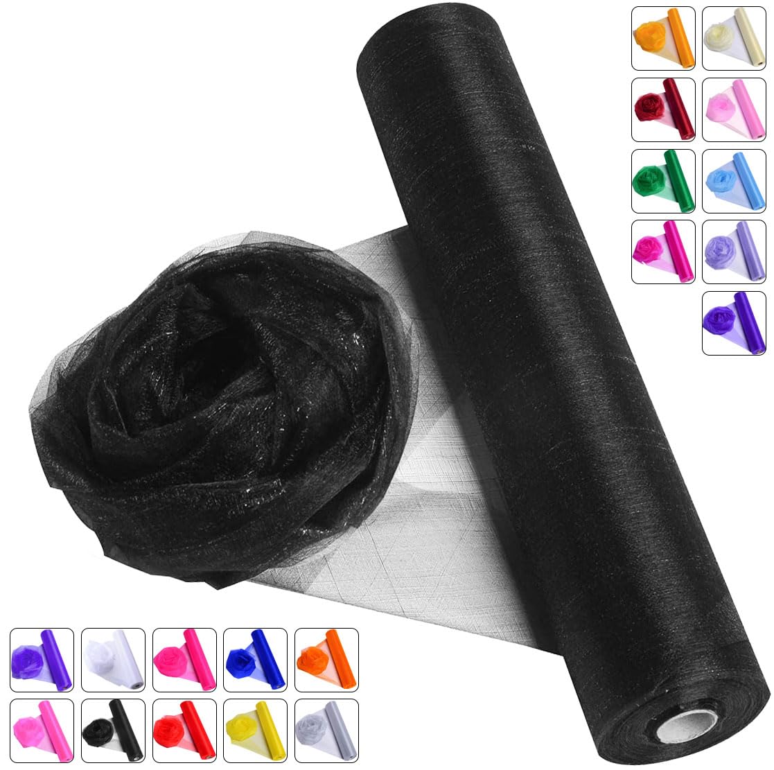 Crystal Organza Fabric Tulle - 16" by 50 Yards Sheer Fabric for Wedding Party Decoration Bridal Shower Tutu Roll Netting Spool Ribbon Wrapping (Black)