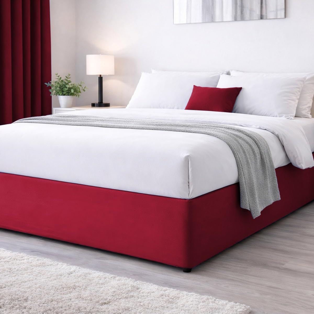 John Aird Elasticated Bed Valance Divan Base Cover Skirt (Red, Small Double) โ image 1