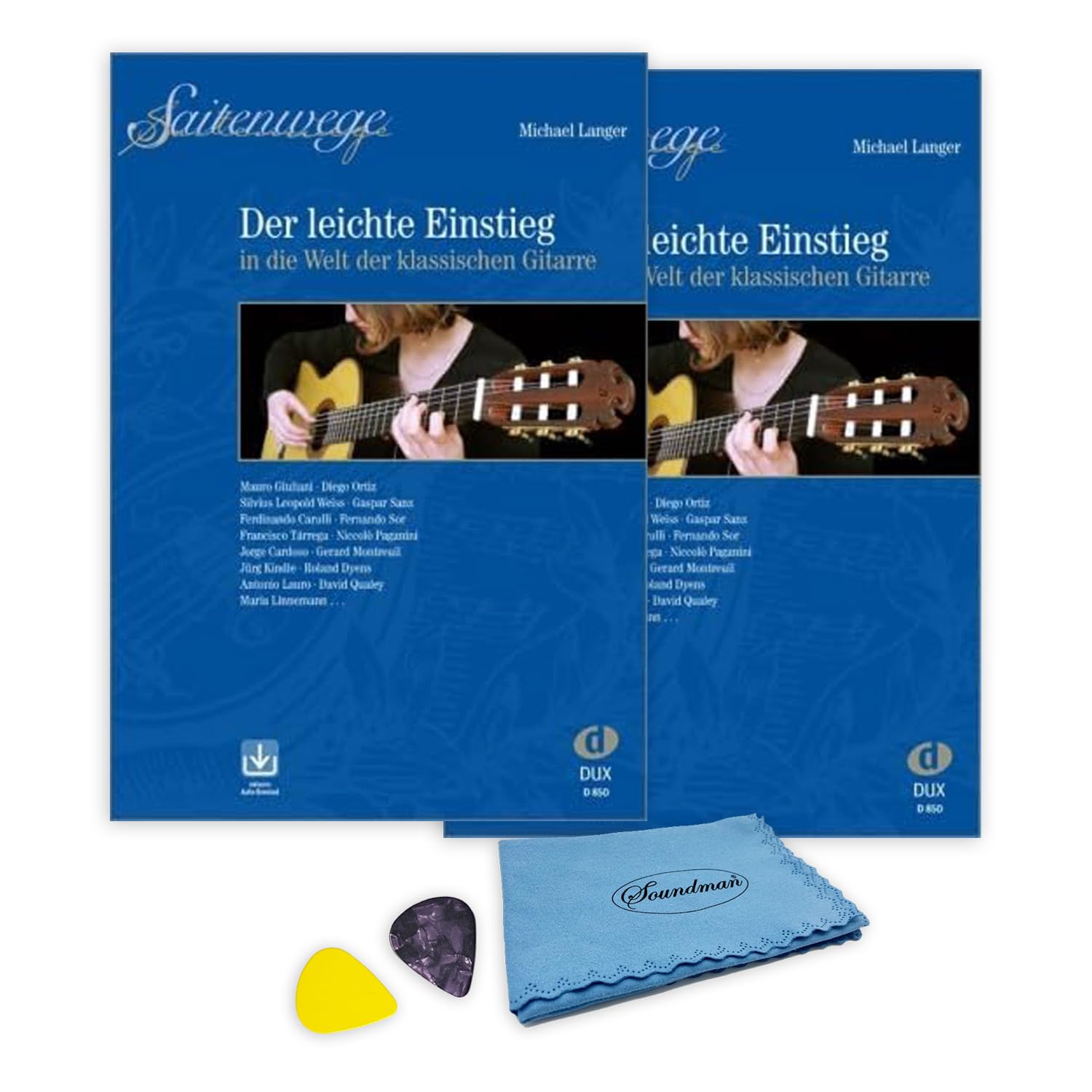2 x Der leichte Einstieg - Saitenwege: (Doppelpack) von Michael Langer mit Audio Download- ISBN 9783868490091 + Soundman Reinigungstuch + Pleks (2er Pack)