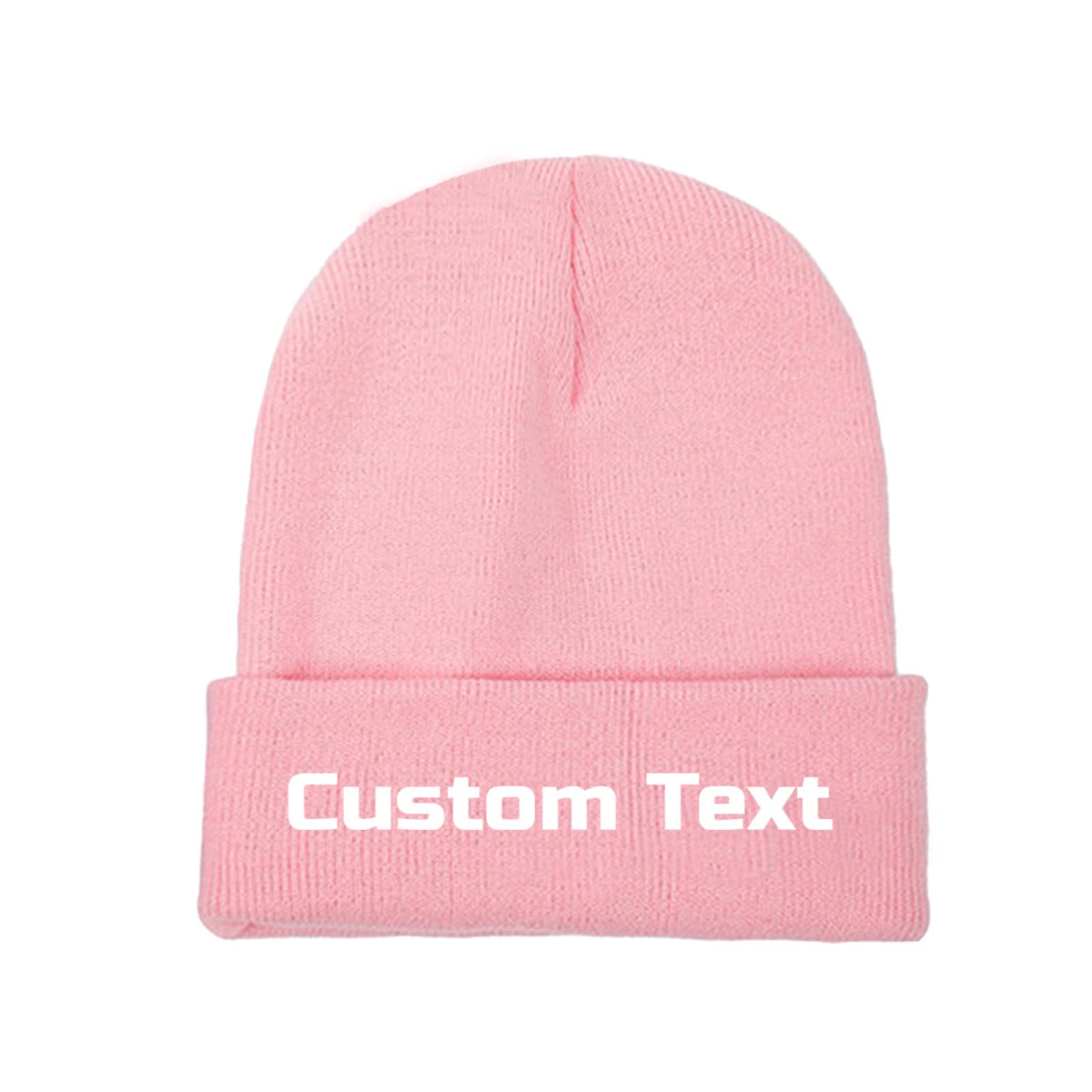 Miujonvy Unisex Pink 0 Custom Hat Slouch Pink Beanie Custom Text Personalized Hat