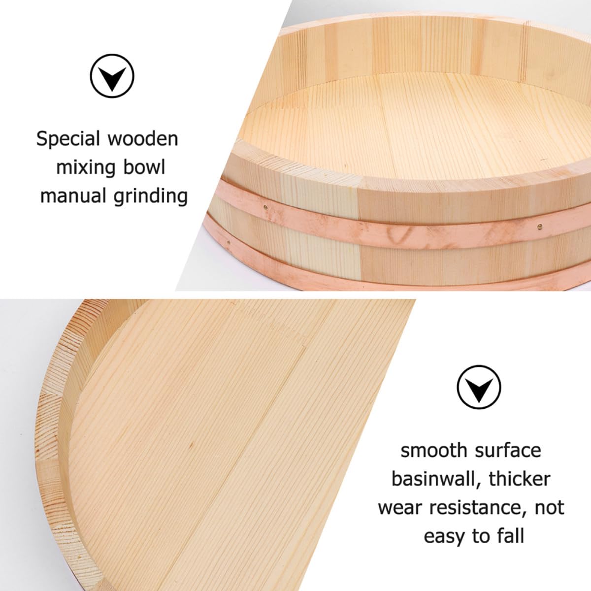 Ipetboom Cuenco de Madera Herramienta Tradicional para Preparar Sushi para Mezclar Arroz y Sushi, Utensilio para Absorber Humedad Color Aleatorio Adecuado para Cocina en Casa y Hotel