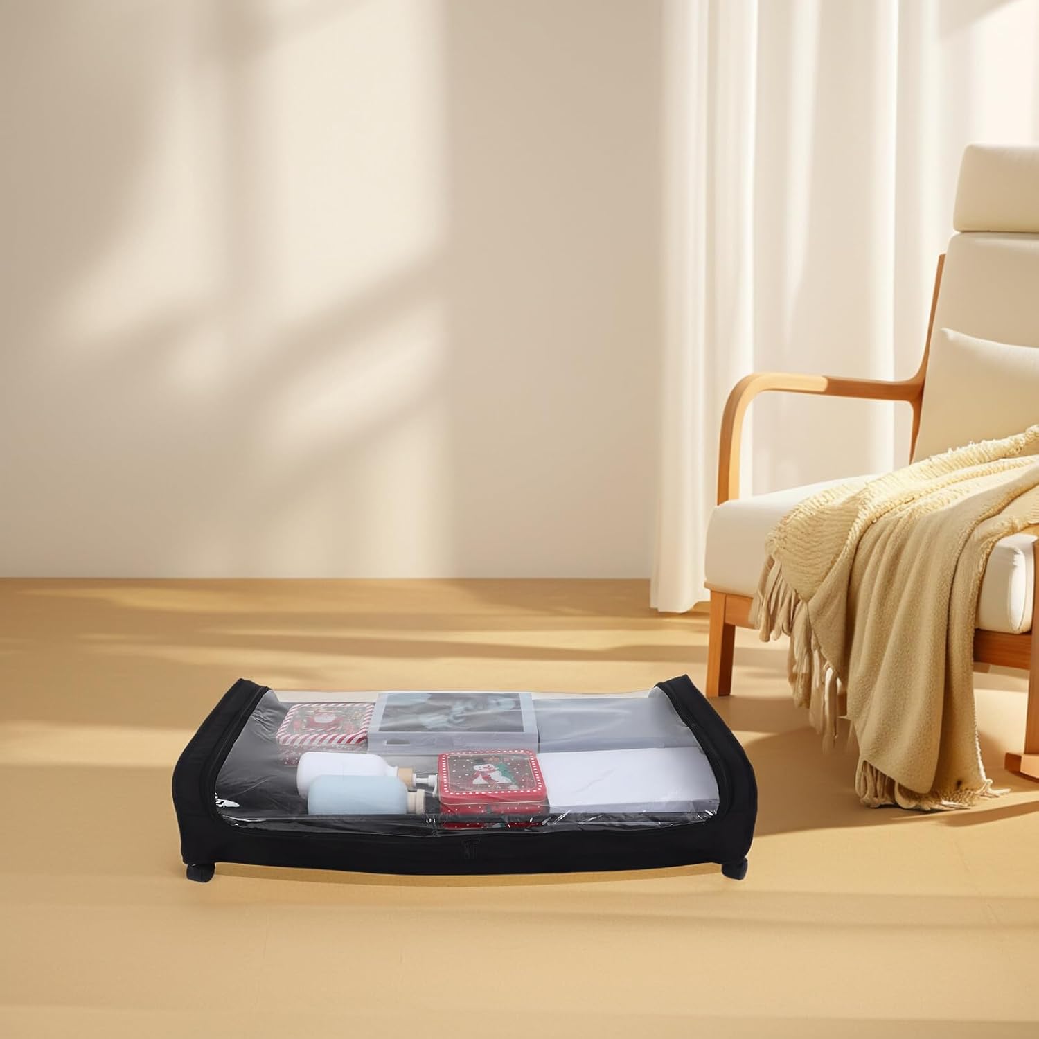 Bed Storage Container with Wheels, Dustproof Underbed Storage Bin 80x43x16cm Black, Clothes and Shoe Organizer for Dorm and Bedroom Use