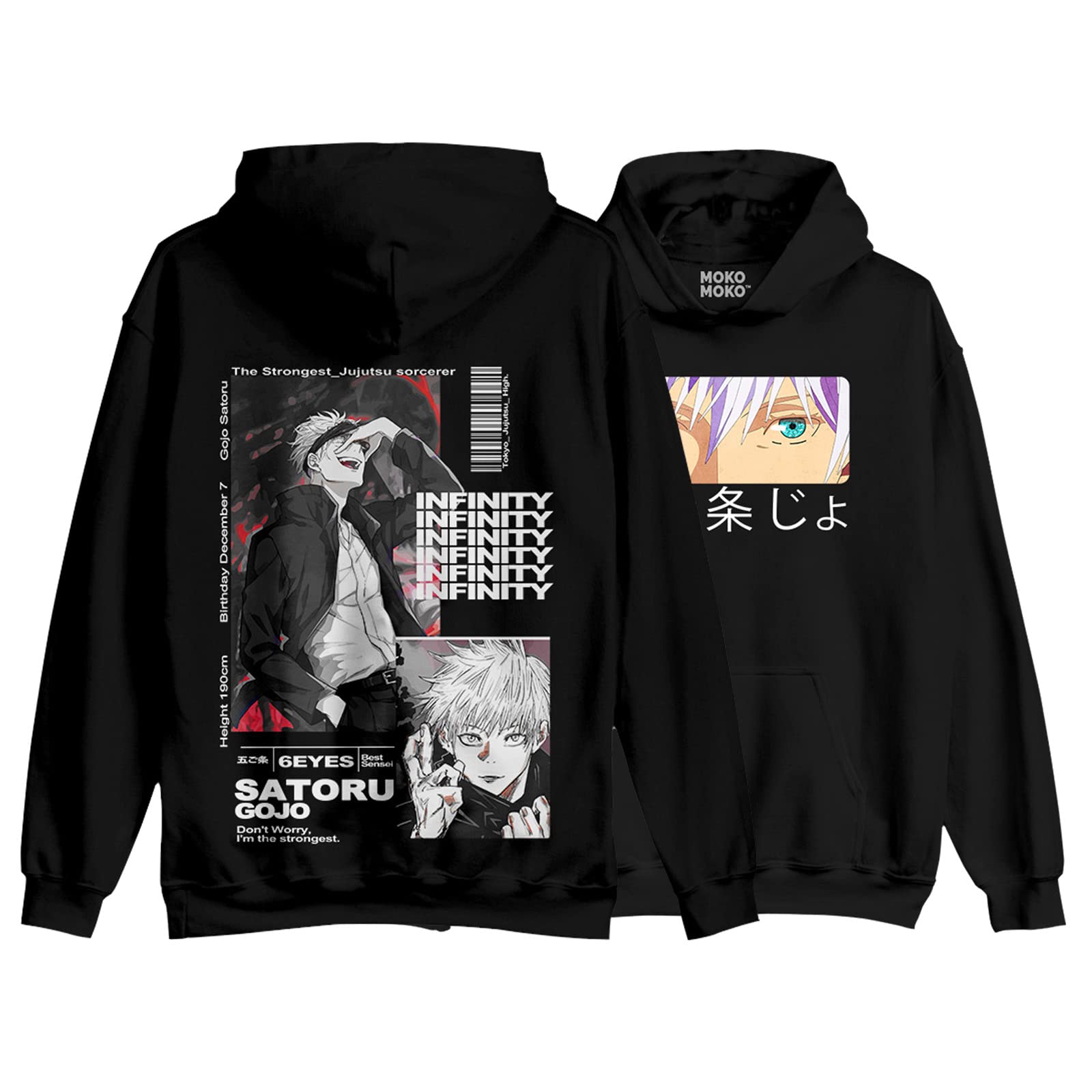 MOKOMOKOJujutsu Kaisen - Gojo Satoru Hoodie Black | Mag Edition | 100% Soft Cotton | Vibrant Print Front Back Design