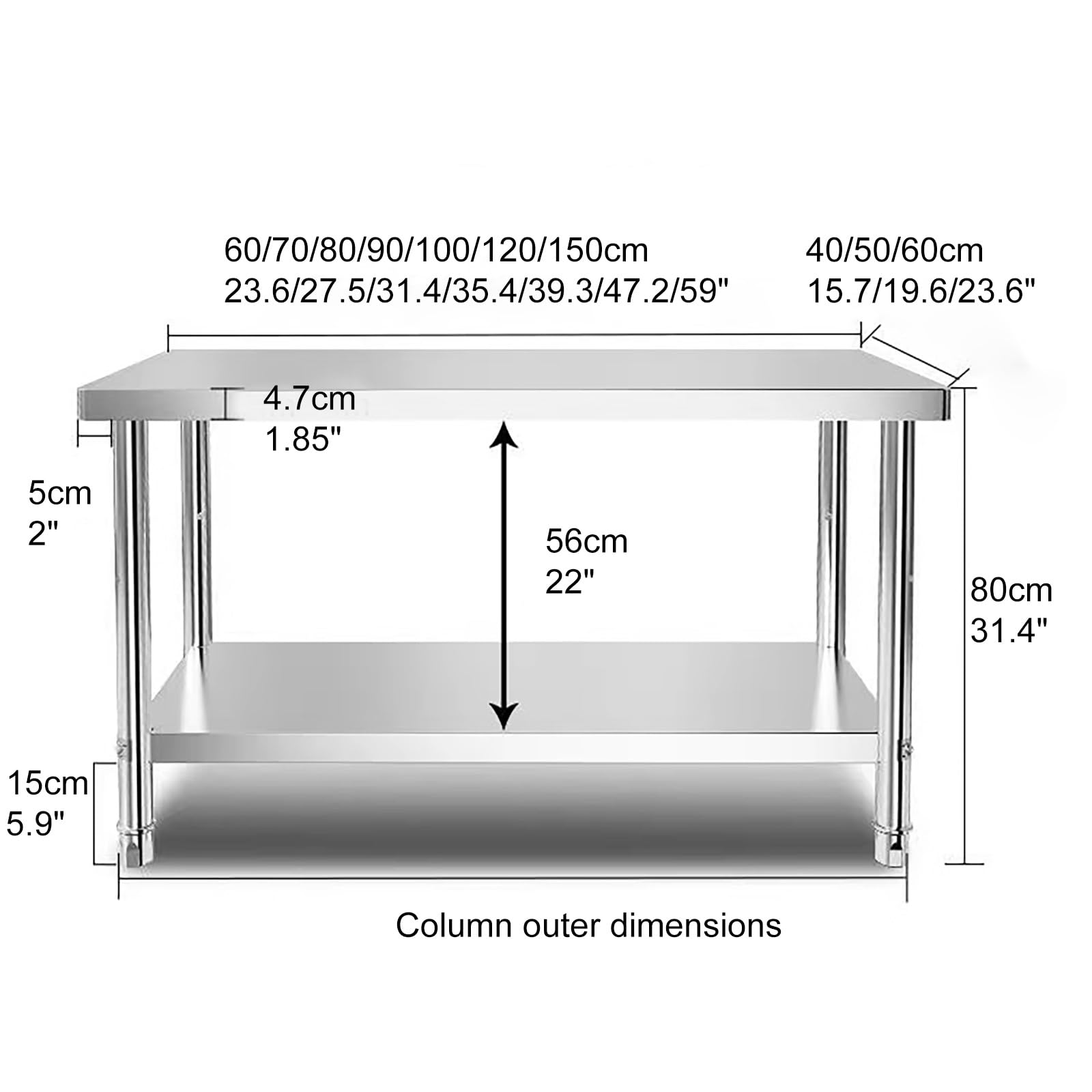 Edelstahl Arbeitstisch Küche, Arbeitstisch Edelstahl, Edelstahltisch Mit Unterboden, Arbeitstisch Mit Verstellbare für Restaurant Haus Und Hotel(120 * 40cm/47.2 * 15.7")