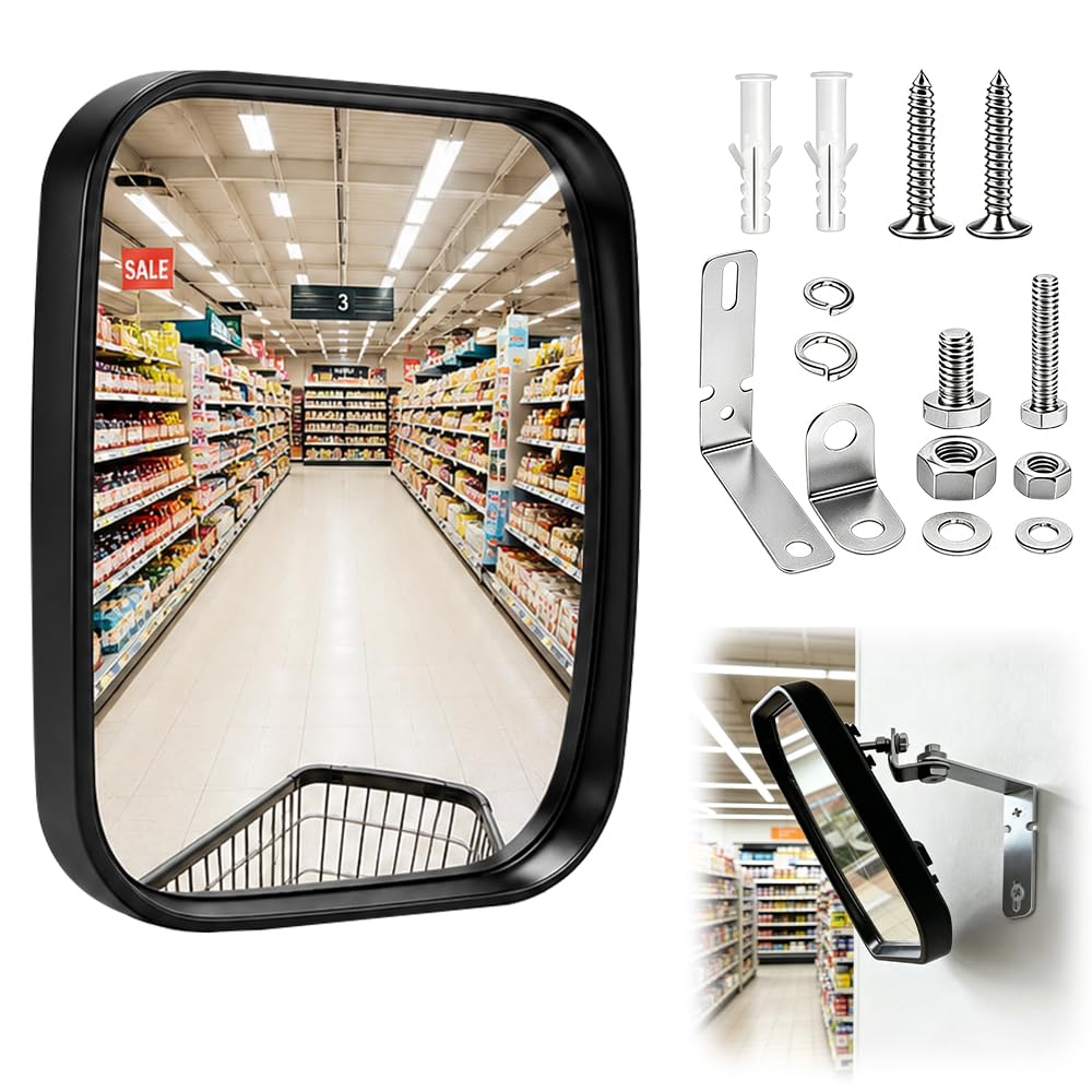 Verkehrsspiegel Viereckig, SGZIOO 19 x 16 cm Verstellbarer Konvexspiegel, Weitwinkel Traffic Mirror, Sicherheit Convex Innen und Außen, Verkehrsspiegel für Ausfahrten, Garage, Einfahrten, Lager