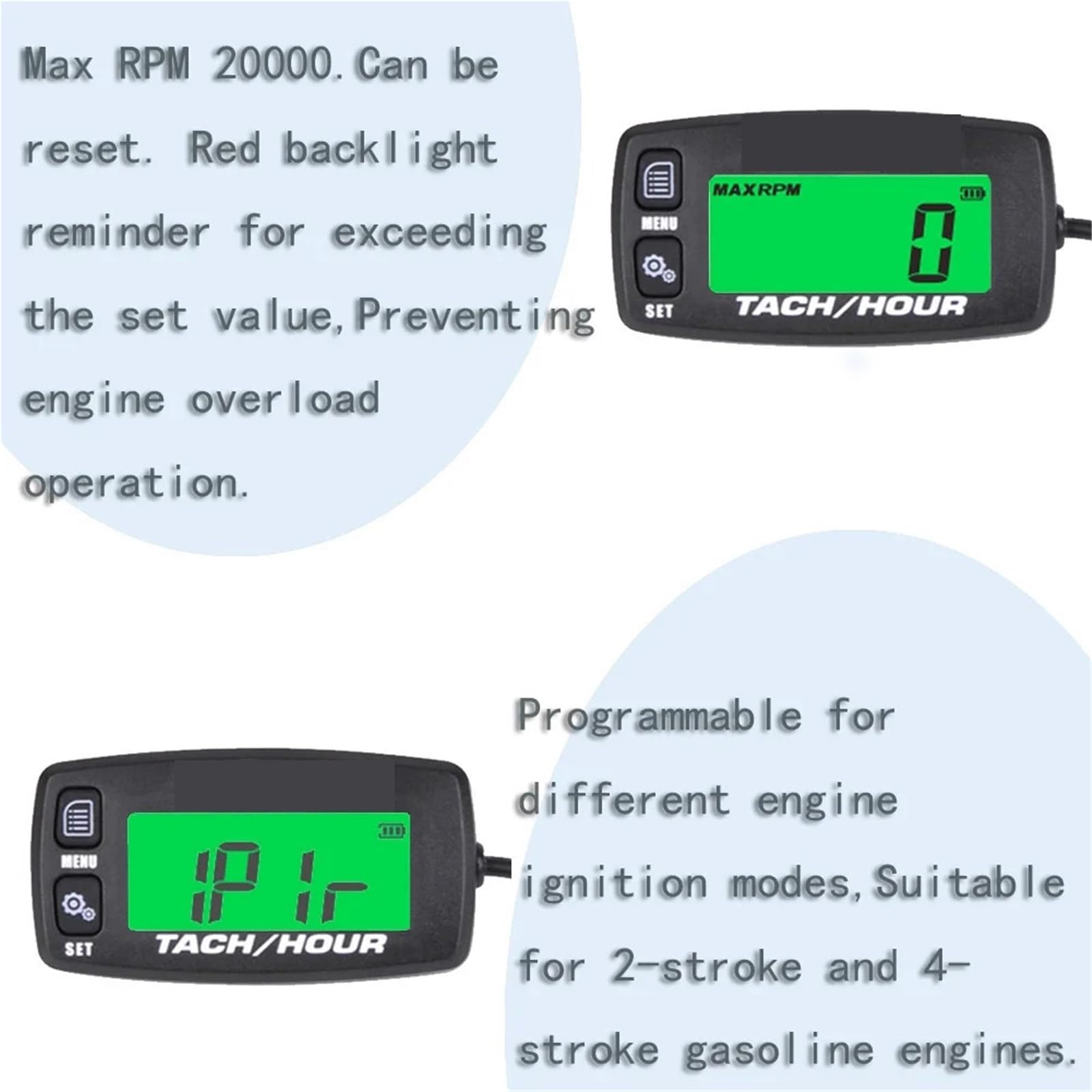 Tacómetro Digital, Medición De RPM, Tacómetro Motor Pequeño, Contador Horario Digital, Monitoreo Horas para Motocicleta, Motosierra, Avión Ultraligero,Pantalla LCD